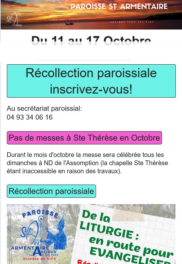 S'inscrire à la newsletter de la paroisse Saint Armentaire d'Antibes Juan Les Pins