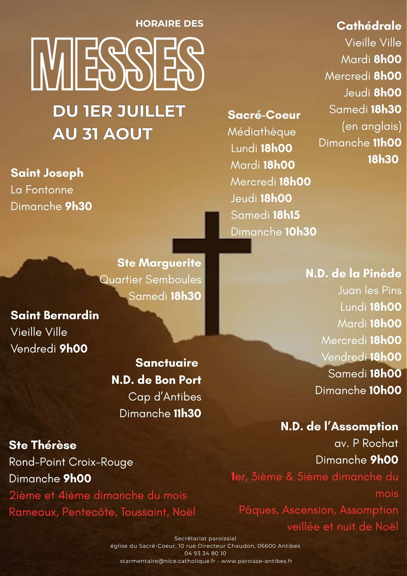 Horaires des messes été 2026 paroisse St Armentaire